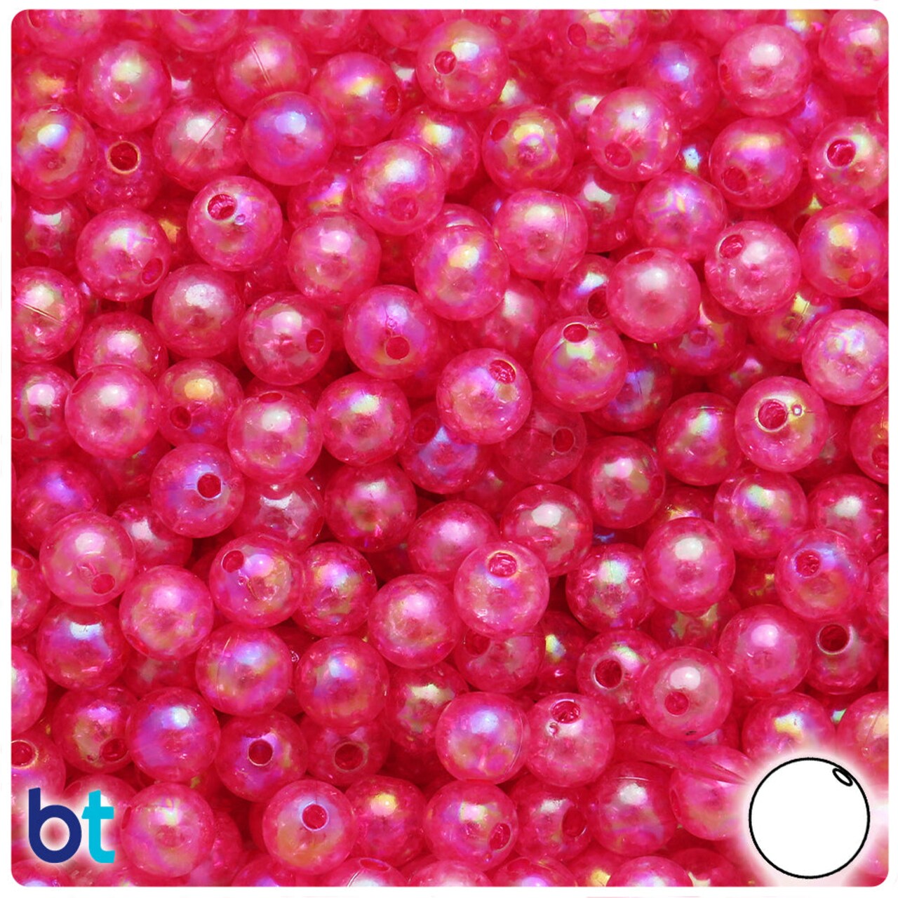 BeadTin Dark Pink Transparent AB 8mm Round Plastic Craft Beads - Crackle Effect (150pcs)